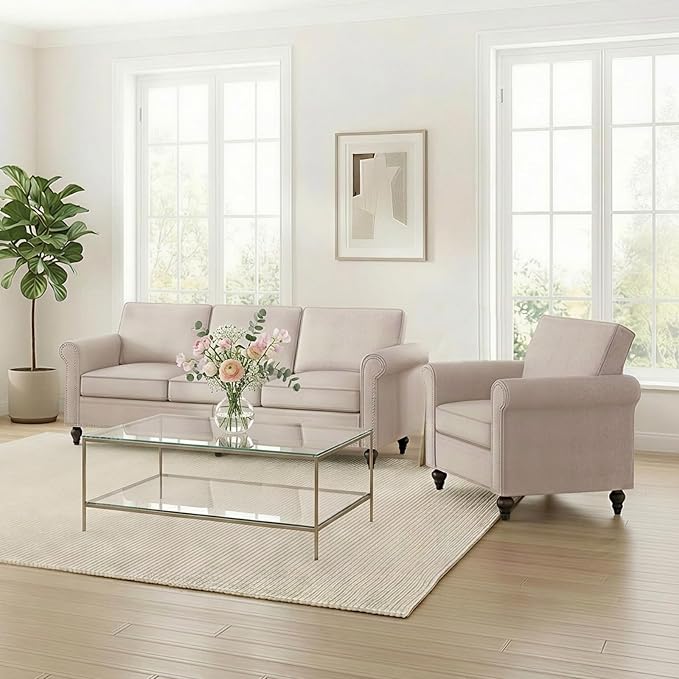 2 Piece Living Room Sofa Sets, Modern 3 Seater Sofa and Armchair Sets, Linen - Image 7