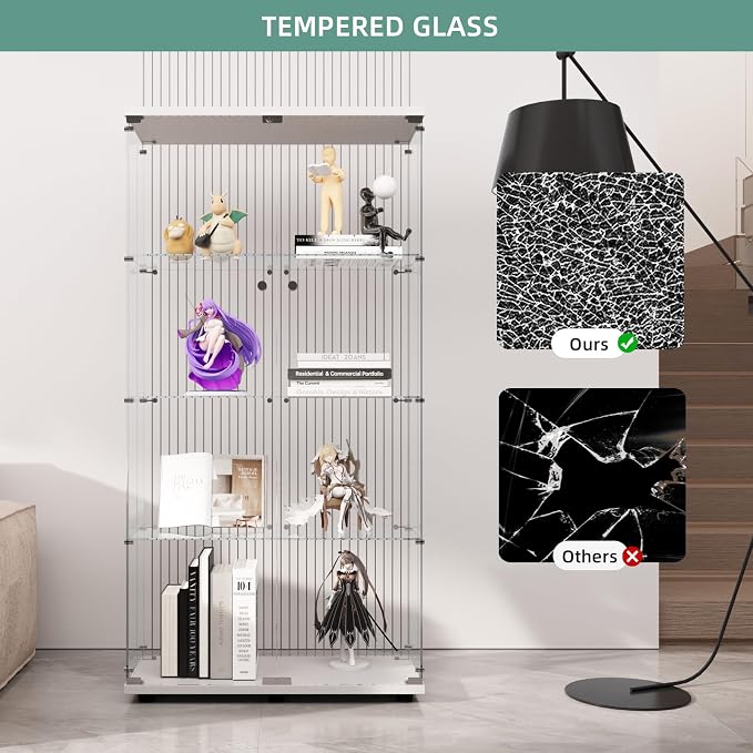Display Cabinet with Glass Door and Lock, 4-Shelf Curio Cabinets with 5mm - Image 6