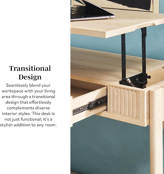 Walker Edison Transitional Style Furniture, Reeded Detail, Lift-Top Desk - Image 12