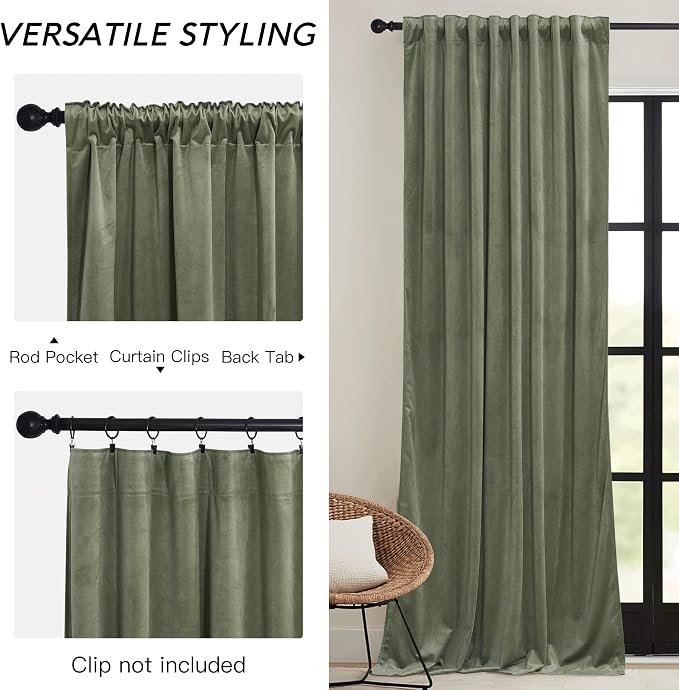 RYB HOME Sage Green Velvet Curtains - Image 3