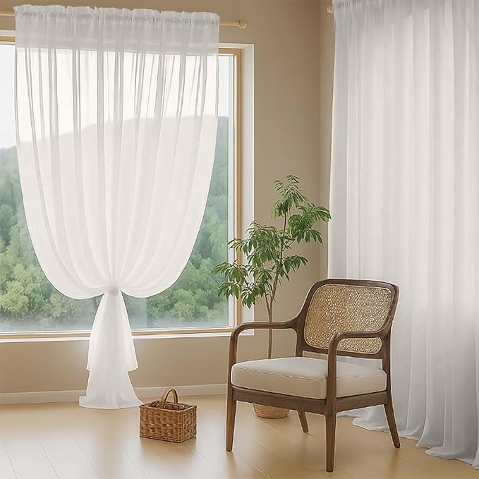 Ivory Sheer Curtains for Windows 108 inches Long 2 Panels Set, Soft Lightweight - Image 8