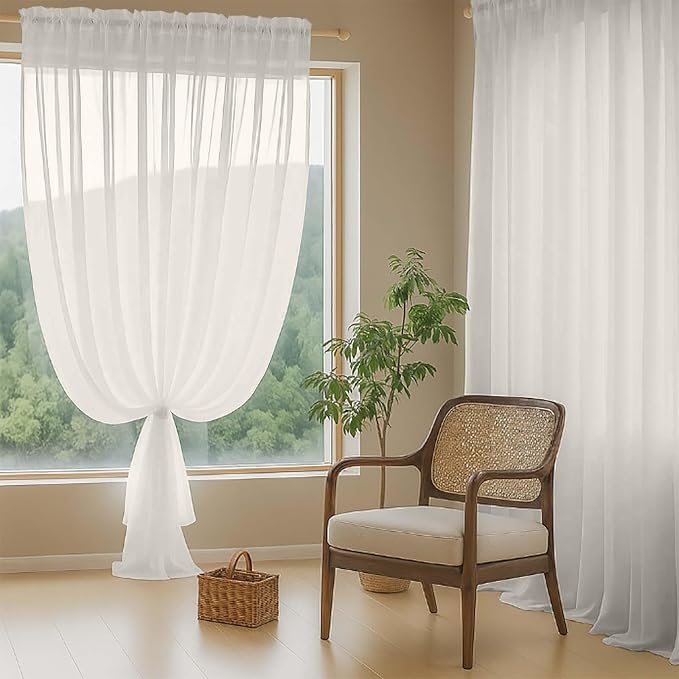 Extra Wide Sheer Ivory Curtains 144 Inches Long 2 Panels, Extra Long Light - Image 7