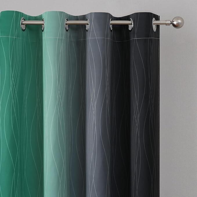 Estelar Textiler Black and Green Ombre Blackout Curtains & Drapes - Image 4