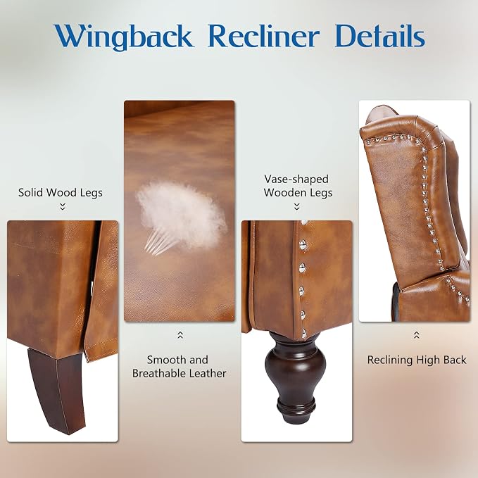 Wingback Recliner Chair with Massage and Heat Tufted PU Leather Push Back - Image 7