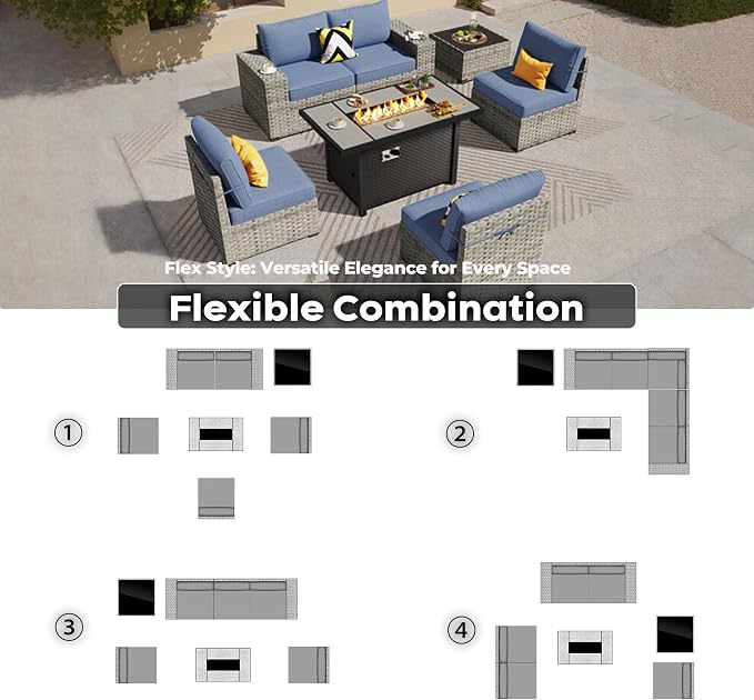 ovios 7 Pieces Patio Furniture Set, Outdoor Wicker Sectional Sofa - Image 7