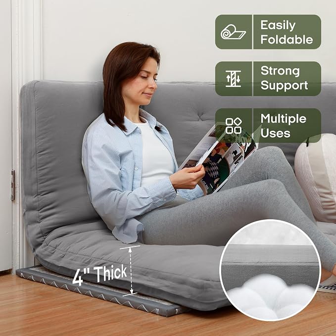 ZonLi Japanese Floor Futon Mattress Queen Size 80"x 60", 100% Cotton Cover 4'' - Image 2