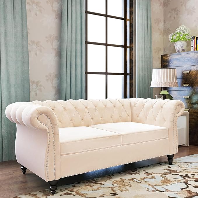 Chesterfield 3 Seater Sofa, Modern Velvet Tufted Couch 3 Seater - Image 3