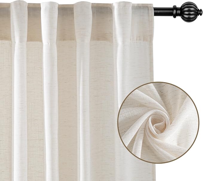 RYB HOME Linen Sheer Curtains Extra Long Window Drapes Light & Airy Translucent - Image 7