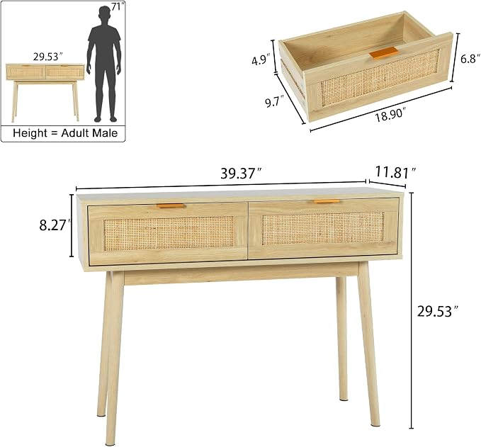 HOPUBUY Console Table Rattan Desk - Image 2