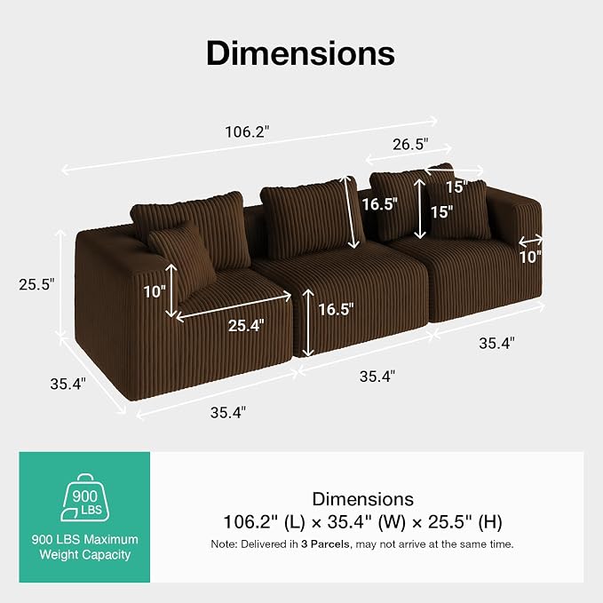 Novilla 106" Modular Sectional Sofa, Modern Cloud Sectional Couch - Image 2