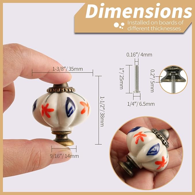 Ivory Pumpkin Knobs 6 Pack Ceramic Cabinet Knobs Vintage Drawer Pulls - Image 4