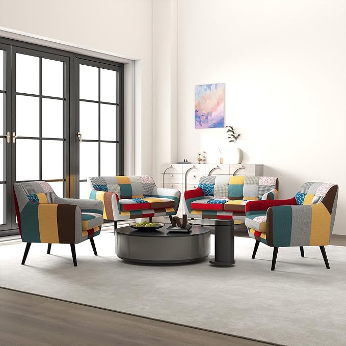 Bonzy Home Modern Colorful 3 Piece Coroful Fabric Sofa Set, Included 2 Accent by BonzyHome