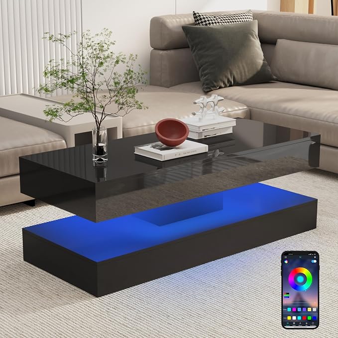 Uspeedy 47.3in Large High Glossy LED Coffee Table by Uspeedy