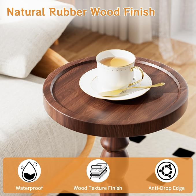 2 Pack Solid Wood Drink Table, Rubber Wood‌ Small Round Side Table - Image 4