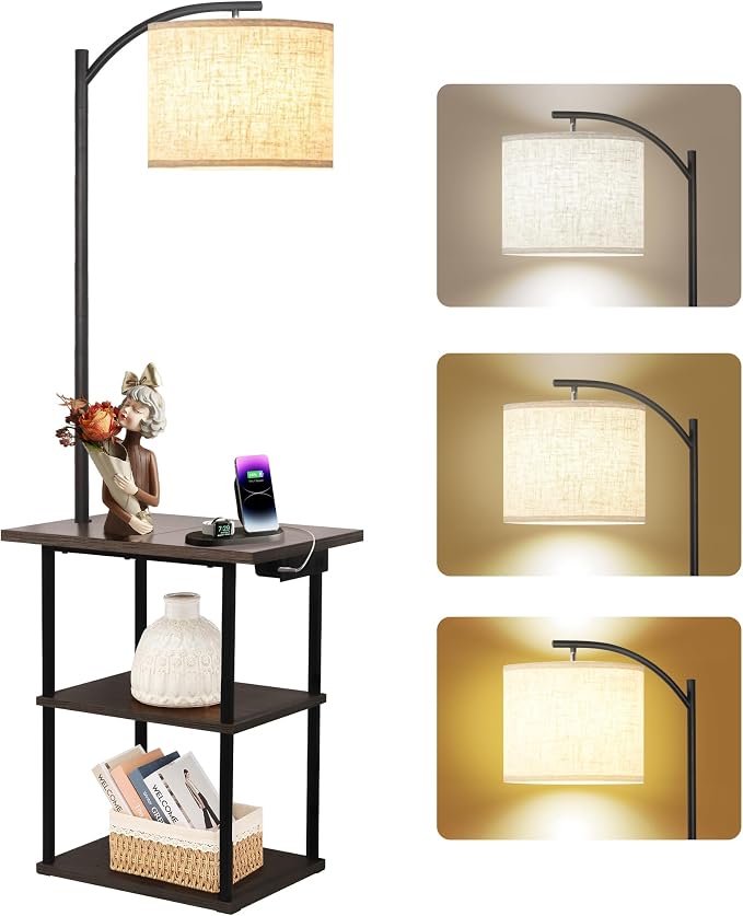 PESRAE Floor Lamp with Table, End Tables with Charging Station, 3 Color by PESRAE