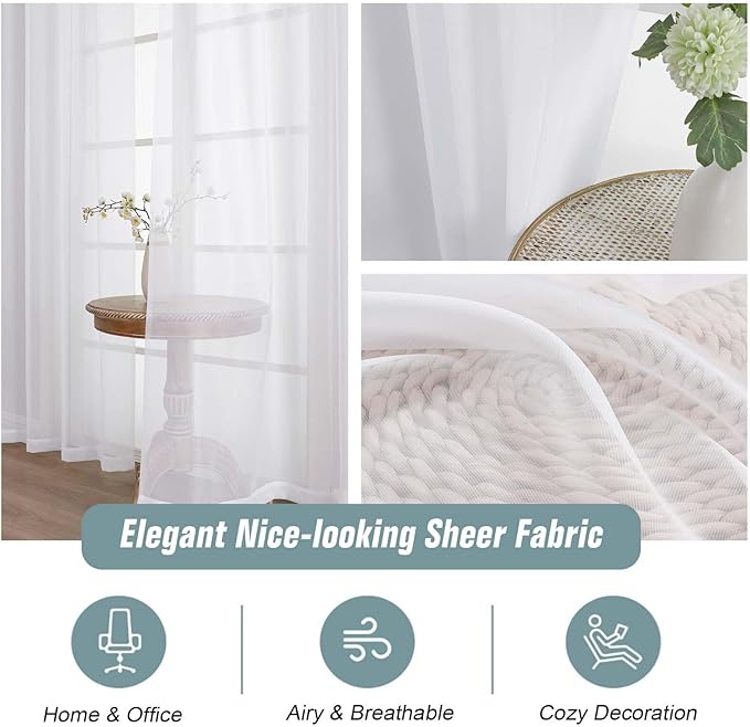White Sheer Curtains 120 Inches Long 2 Panels, Extra Long Light Filtering - Image 4
