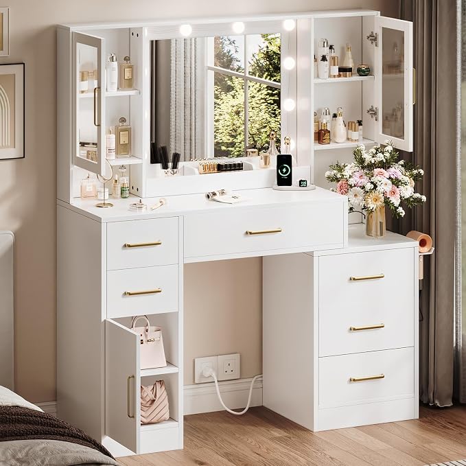 TOKSOM 51" Vanity Desk with Mirror and Lights & Charging Station, Bedroom - Image 9