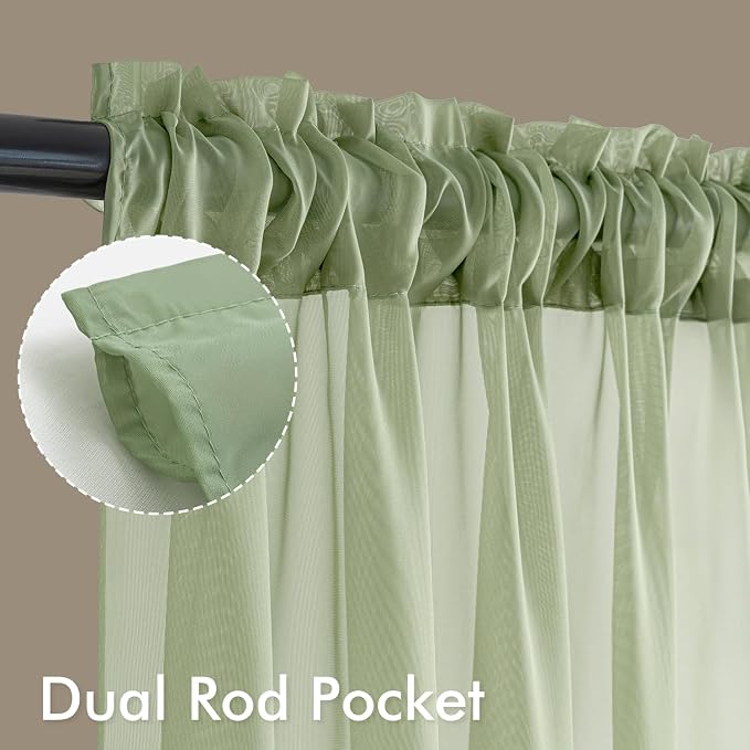 MIULEE Sage Green Sheer Curtains 63 Inches Long, 4 Panels Set, Light Filtering - Image 3