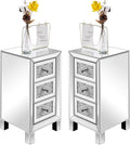 VINGLI 3-Drawer Mirrored Nightstand Bedside Table Modern Night Stands Set of 2 by VINGLI