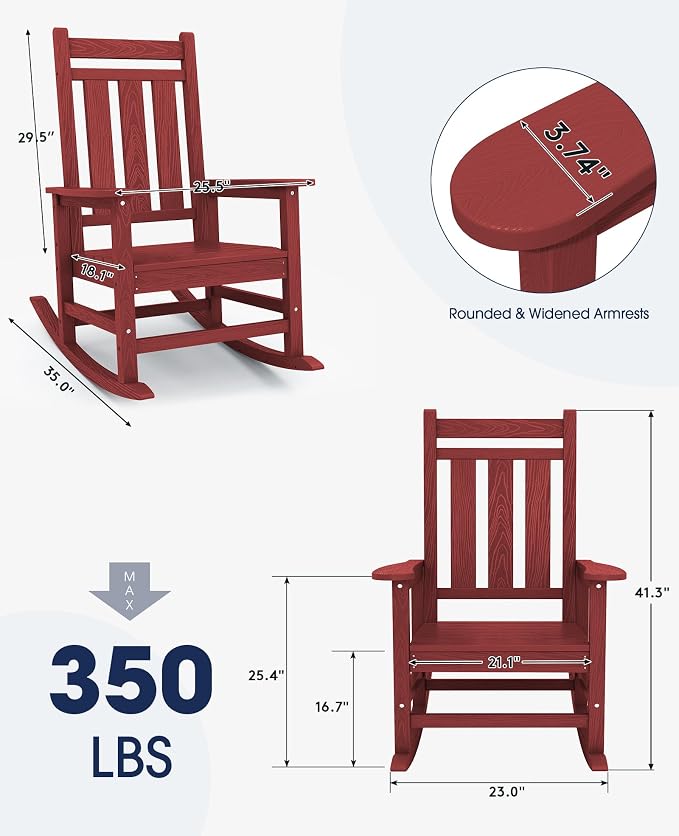 KINGYES Oversized Outdoor Rocking Chair, All-Weather Patio Rocking Chairs - Image 3