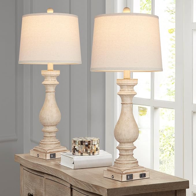 Cinkeda 29" Tall Table Lamp for Living Room Set of 2, Farmhouse Nightstand - Image 3