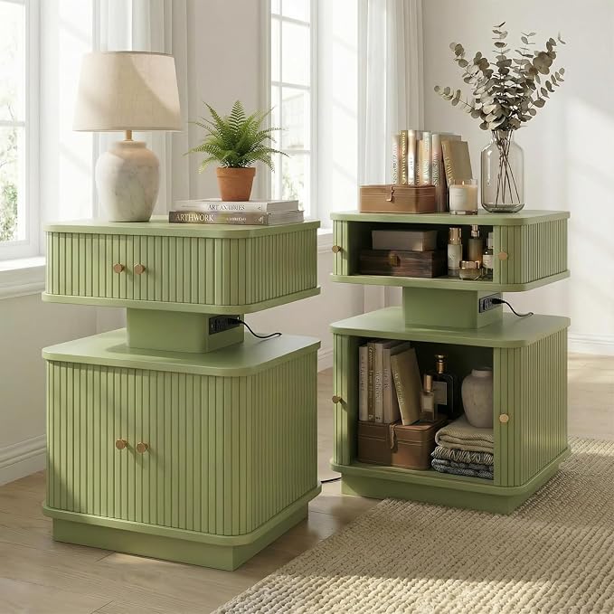 Nightstand with Charging Station, Modern Night Stand with Smart Led Light and 2 - Image 5