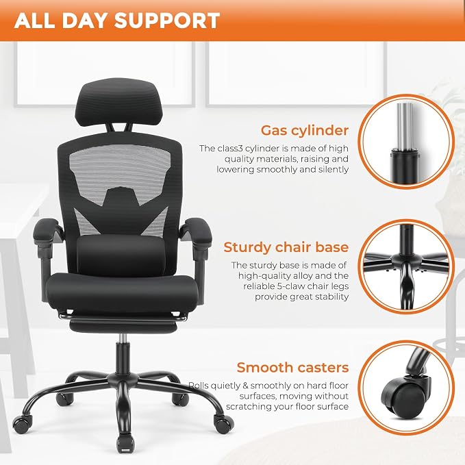 Sweetcrispy Office Computer Desk Chair, Ergonomic High-Back Mesh Rolling Work - Image 7