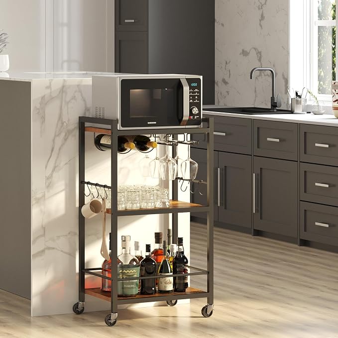 TUTOTAK Bar Cart, Home Bar Serving Cart, Microwave Cart, Drink Cart, Mobile - Image 2