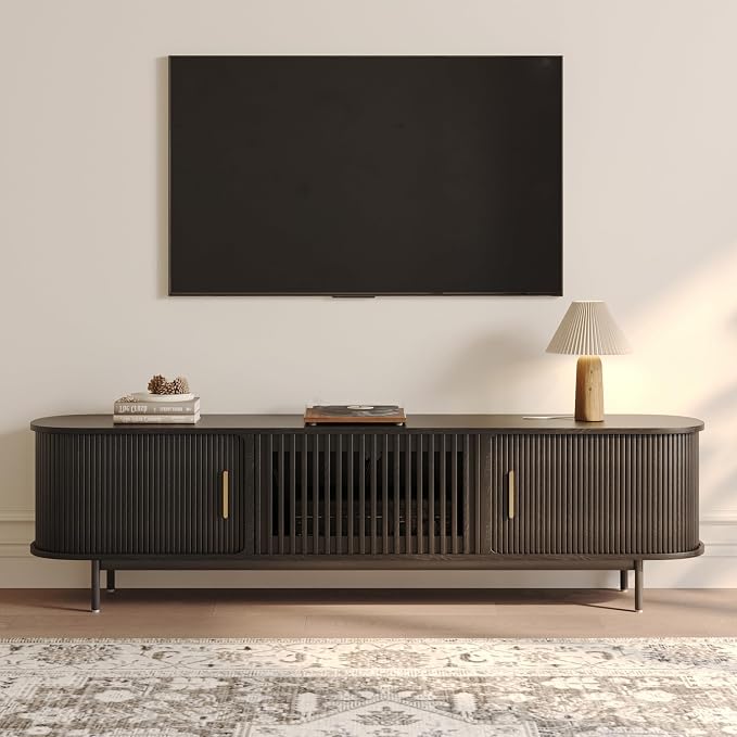 POVISON Fully-Assembled Mid Century Modern TV Stand, Sliding Tambour Door - Image 8