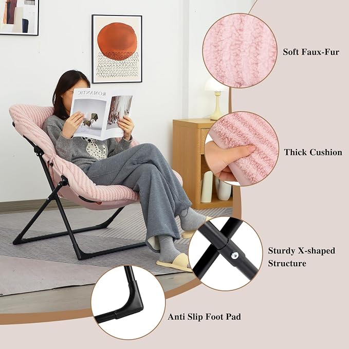 Comfy Saucer Chair for Adults, Soft Faux Fur Bedroom Chair, Accent Dorm Chairs - Image 6