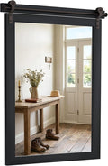 24"x36" Black Barn Door Wall Mirror, Solid Wood Framed Rustic Accent Mirror by FurniXpress