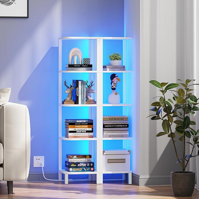 TUTOTAK Corner Shelf with LED Light, 5-Tier Corner Bookshelf - Image 7