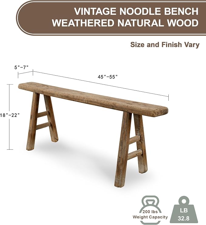 Artissance Handmade Wooden Entryway Bench, Vintage Noodle Bench - Image 3