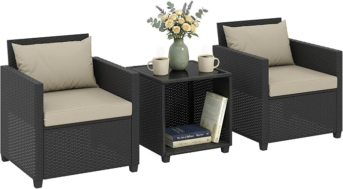 Outsunny 3 Piece Patio Furniture Set, Wicker Outdoor Bistro Set by Outsunny