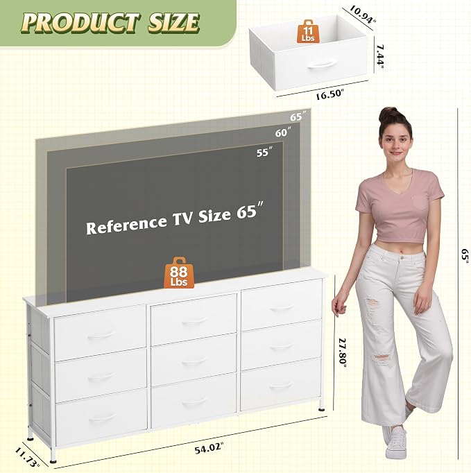 WLIVE 54''W Dresser for Bedroom, 65 inch TV, Wide Chest of Drawers - Image 3