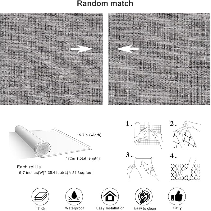 Grey Grasscloth Peel and Stick Wallpaper Gray Contact Paper 472inch Waterproof - Image 4