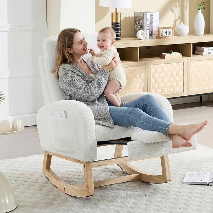 NIOIIKIT Oversized Nursery Rocking Chair, Teddy Upholstered Glider Chair - Image 3