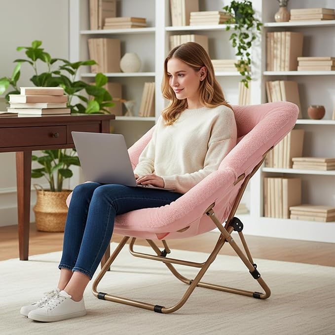 Tiita Comfy Folded Chair, Soft Faux Fur Oversized Folding Accent Chair - Image 2