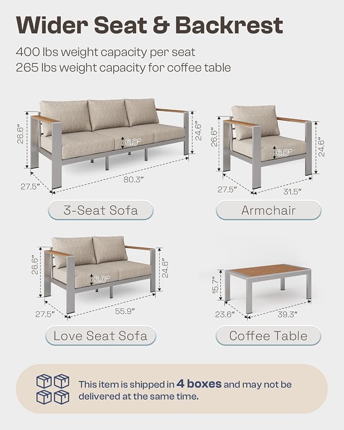 Aluminum Outdoor Patio Furniture Armchair, All-Weather Outdoor Patio Sofa - Image 7