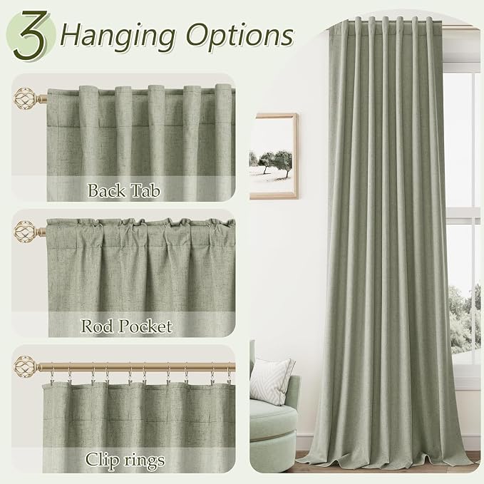 Sage Green 100% Blackout Curtains 63 Inch Length 2 Panels Set - Image 6