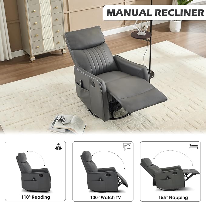 Trustyue Swivel Rocker Recliner Chair, 360° Swivel Recliner - Image 6