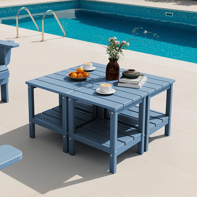 SERWALL 2-Tier HDPE Outdoor Side Tables Set of 4, Weatherproof Rectangular by SERWALL