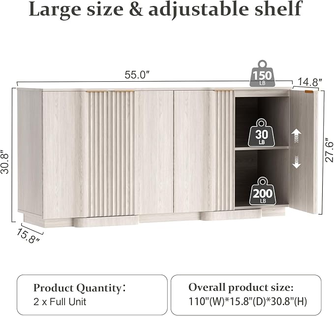 Brafab Buffet Cabinet, Wood Fluted Credenza - Image 2