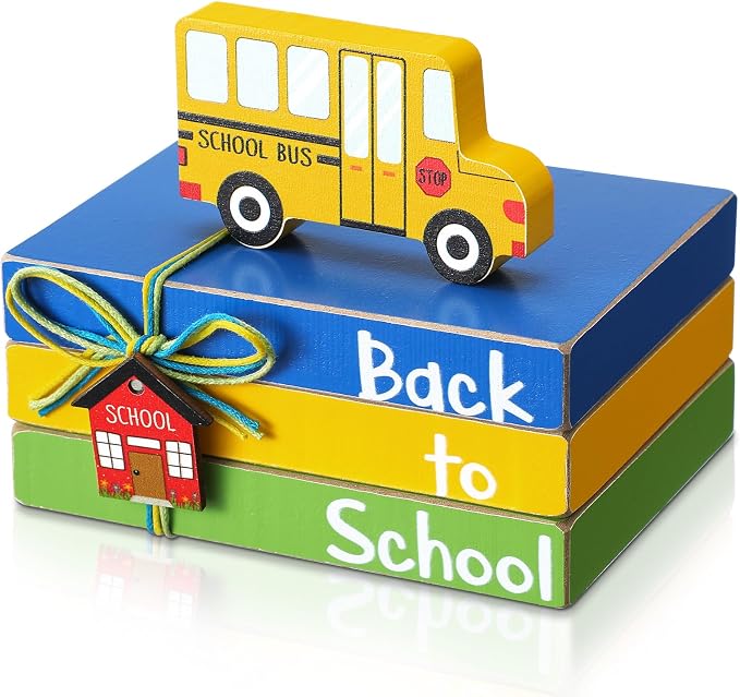 Pinkunn 4 Pcs Back to School Table Decorations School Bus Tiered Tray Decor by Pinkunn