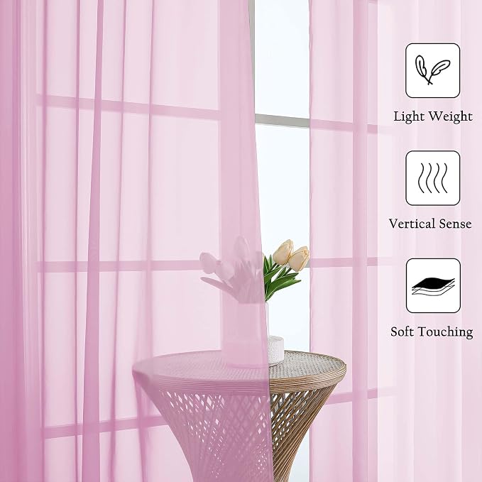 Lecloud Light Pink Sheer Curtains 108 Inches Long 2 Pcs, Airy Light Filtering - Image 2