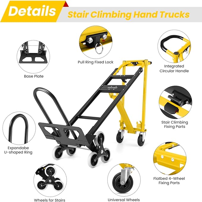 4-in-1 Hand Truck Dolly Heavy Duty Industrial Convertible, 1000 LBS Stair - Image 3