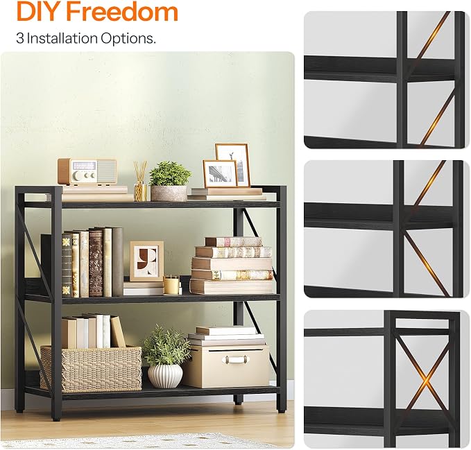 HOOBRO Bookshelf, 3-Tier Industrial Bookcase, Book Shelf Storage Organizer - Image 7
