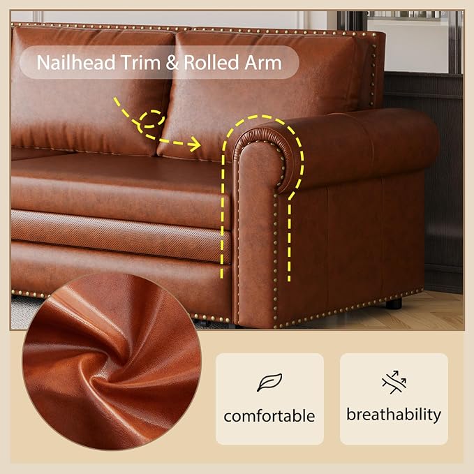 Faux Leather Sleeper Sofa Couch - Image 8
