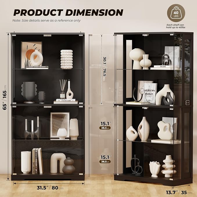 BROTTAR Display Cabinet with Glass Doors, 4-Tier Curio Cabinet with Transparent - Image 2