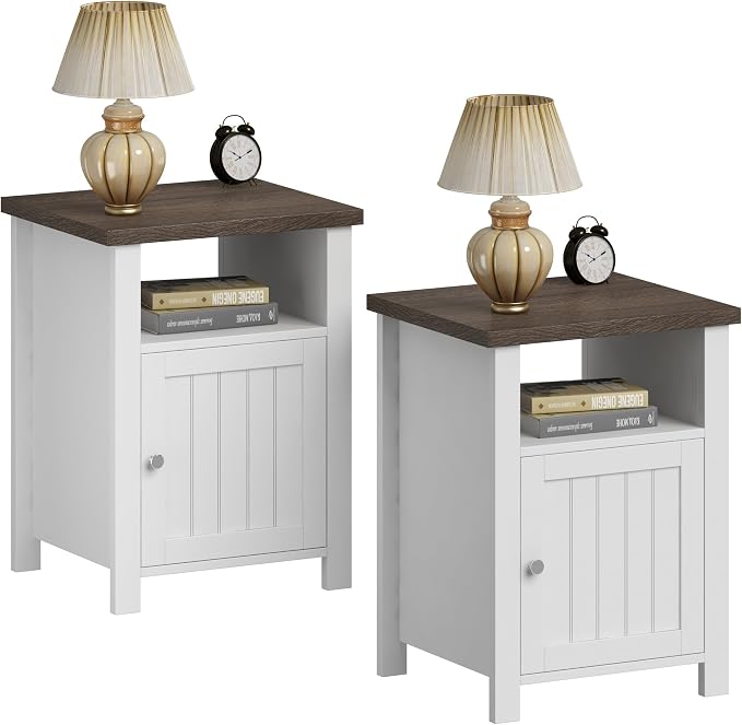 ChooChoo Farmhouse Nightstands Set of 2, Rustic Vintage End Side Table by ChooChoo